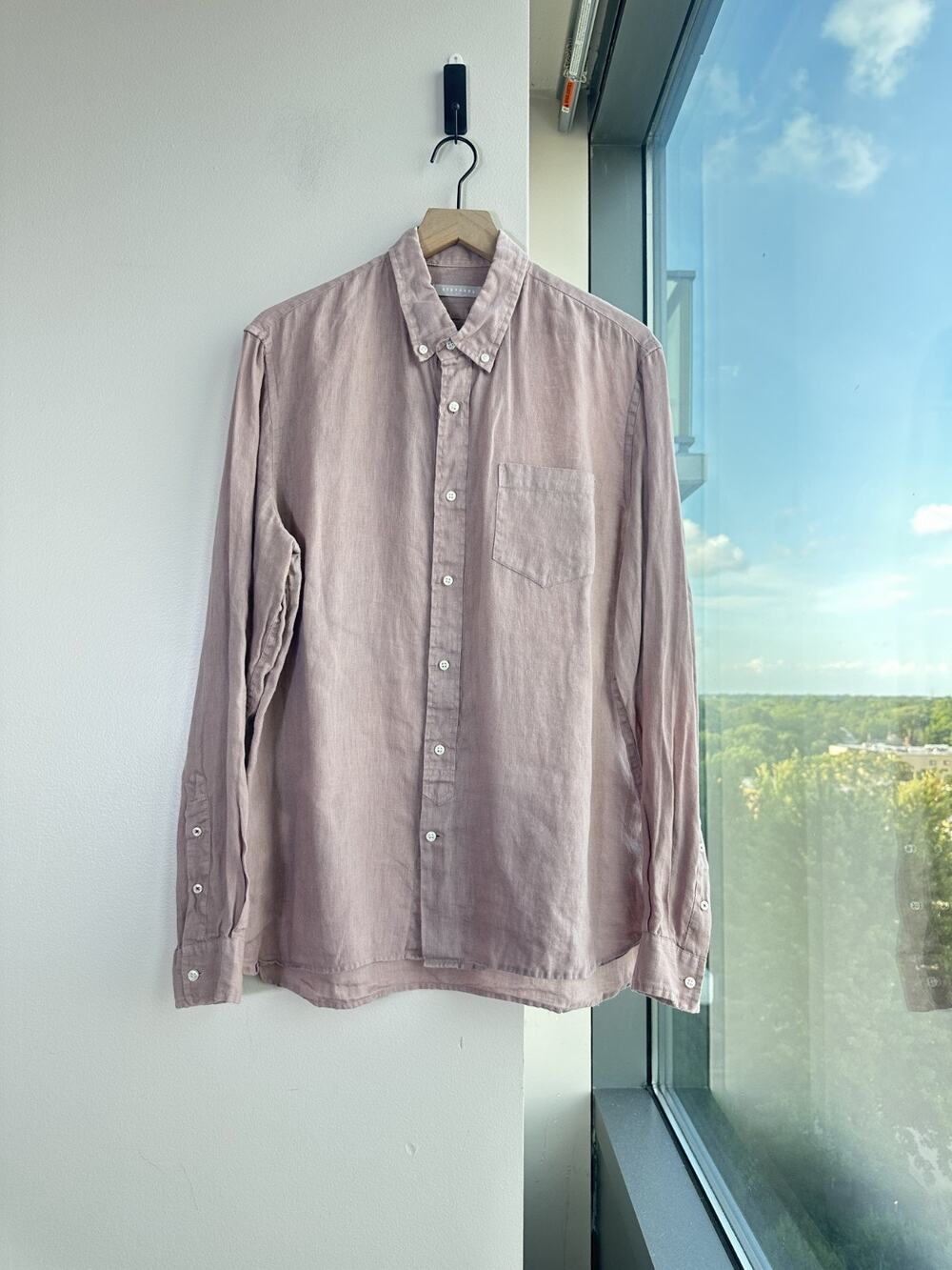 Stefanel Dusty Rose 100% Italian Linen Men's Long Sleeve Button Up Sz XL